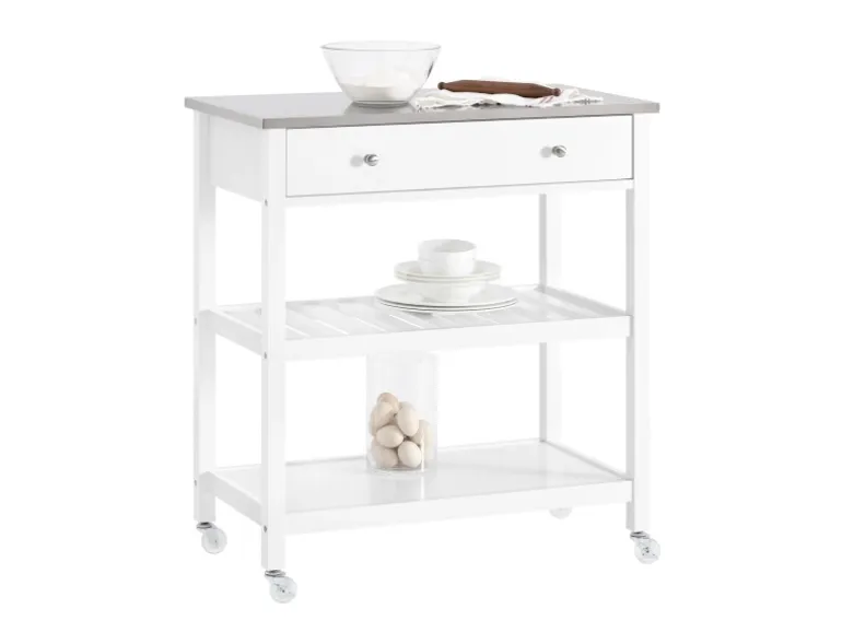 SoBuy Servierwagen mit Schublade und 2 Ablagen Rollwagen Küchenwagen FKW47-II-W