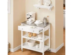 SoBuy Servierwagen mit Schublade und 2 Ablagen Rollwagen Küchenwagen FKW47-II-W