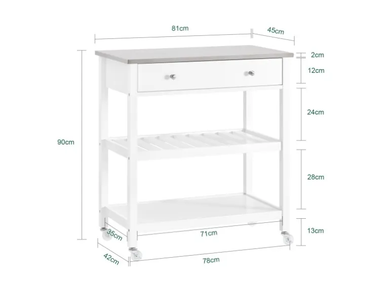 SoBuy Servierwagen mit Schublade und 2 Ablagen Rollwagen Küchenwagen FKW47-II-W