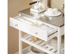 SoBuy Servierwagen mit Schublade und 2 Ablagen Rollwagen Küchenwagen FKW47-II-W