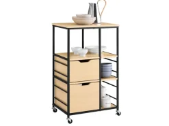 SoBuy Servierwagen Rollwagen mit Schubladen Küchenwagen mit 3 Ablagen 53x88x37cm FKW111-N