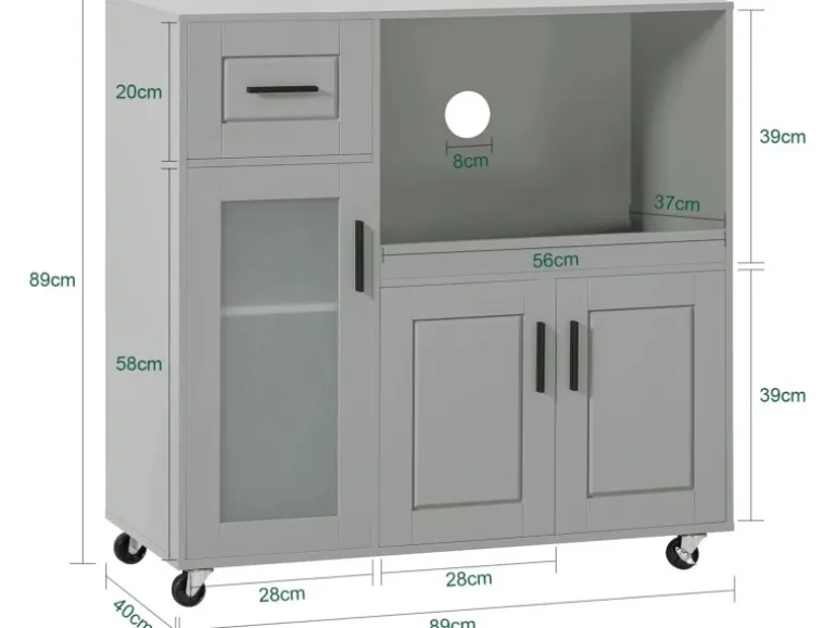 SoBuy Sideboard auf Rollen Küchenwagen Mikrowellenschrank Rollwagen FSB78-HG