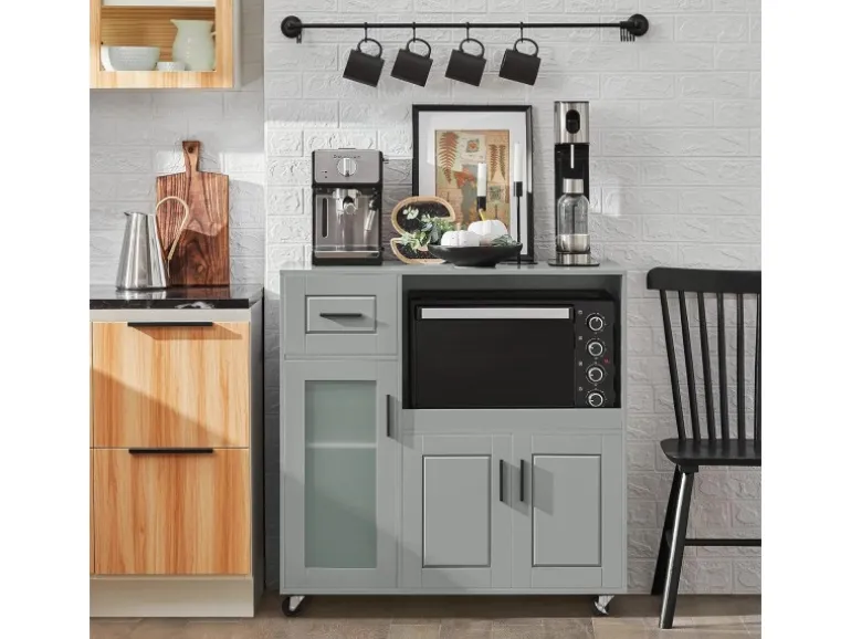 SoBuy Sideboard auf Rollen Küchenwagen Mikrowellenschrank Rollwagen FSB78-HG