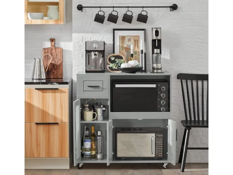 SoBuy Sideboard auf Rollen Küchenwagen Mikrowellenschrank Rollwagen FSB78-HG