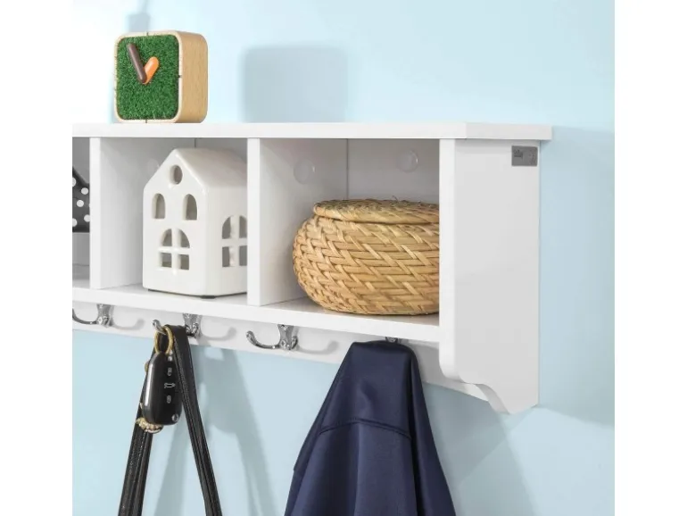 SoBuy Wandgarderobe mit 5 Haken Holzwerkstoff Weiß FRG48-L-W