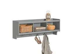 SoBuy Wandgarderobe mit 3 Körben und 4 Haken MDF Grau FHK28-HG