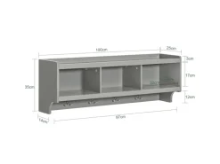 SoBuy Wandgarderobe mit 3 Körben und 4 Haken MDF Grau FHK28-HG