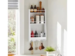 SoBuy Wandregal Gewürzregal Küchenregal mit 3 Ablagen Badregal Weiß KCR12-W