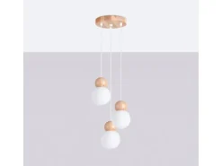Sollux Lighting Hängeleuchte Pekka 3P Weiß/Naturfarbenes Holz