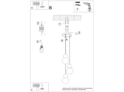 Sollux Lighting Hängeleuchte Pekka 3P Weiß/Naturfarbenes Holz