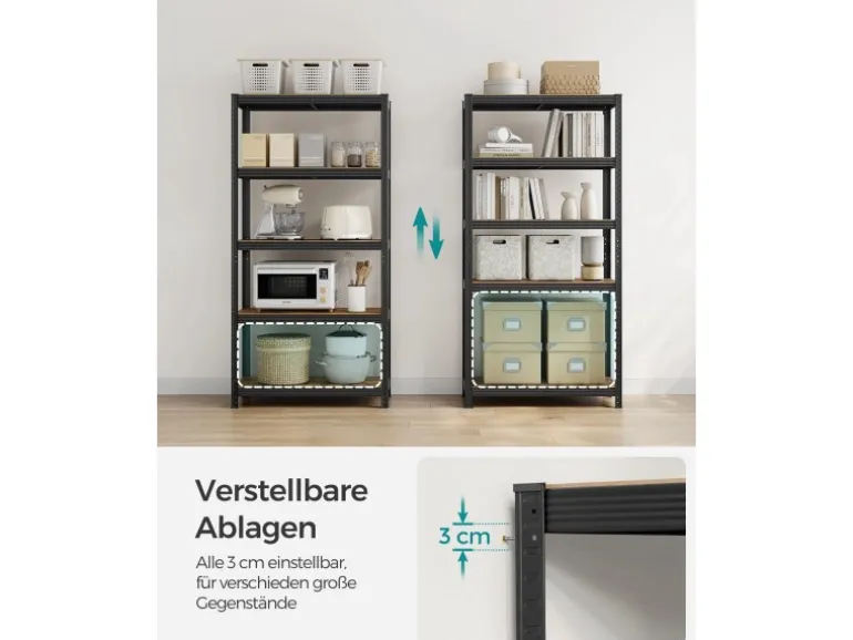 Songmics Lagerregal 40 cm x 90 cm x 180 cm Braun-Schwarz