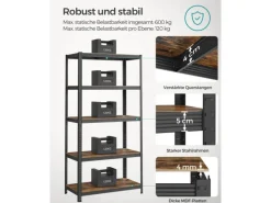 Songmics Standregal 50 cm x 100 cm x 200 cm Braun-Schwarz