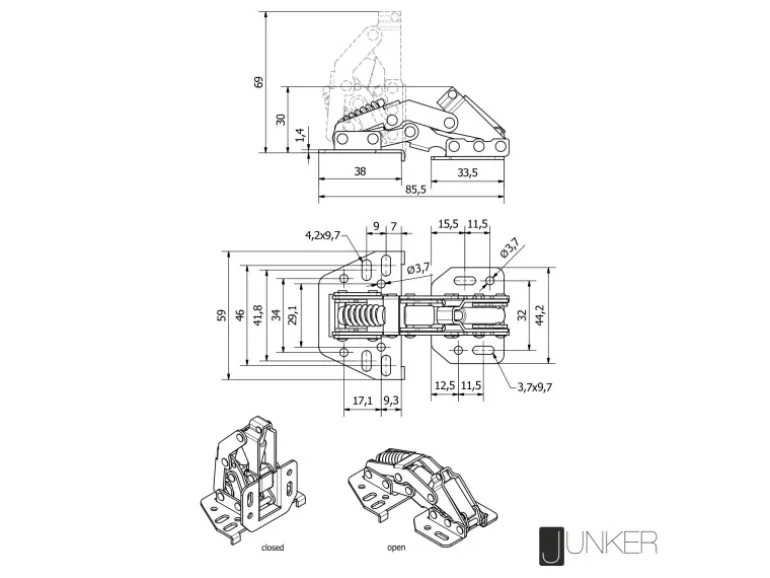 SOTECH Aufschraubscharnier 90 Grad mit Montageanschlag und SoftClose für Klappen