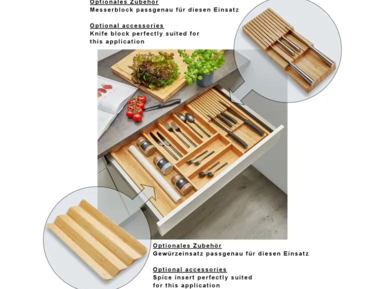 SOTECH ORGA-BOX 3 Bambus Besteckeinsatz Für 80er Schublade 473x697x56 mm mit 7 Fächer Für Nobilia Küchen Ab August 2012