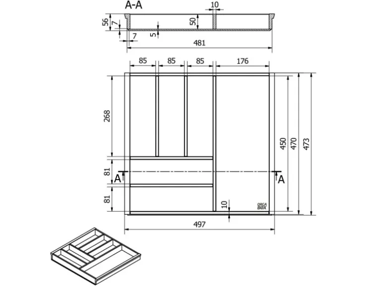 SOTECH ORGA-BOX 3 Bambus Besteckeinsatz Für 60er Schublade 473x497x56 mm mit 6 Fächer Für Nobilia Küchen Ab August 2012