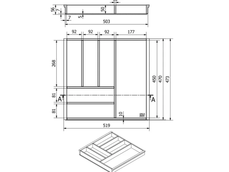 SOTECH Orga-Box-1 Bambus Besteckeinsatz 6 Fächer Für Blum Tandembox Antaro Schubladen 519x473x56 mm im 60er Schrank