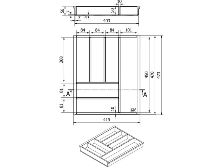 SOTECH Orga-Box-1 Bambus Besteckeinsatz 6 Fächer Für Blum Tandembox Antaro Schubladen 419 x 473 x 56 mm Besteckkasten