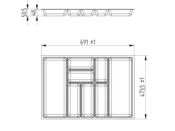 SOTECH ORGA-BOX-3 Besteckeinsätze Tiefe 473 mm Höhe 50,5 mm Anthrazit Schubladeneinsätze Breite 691 mm
