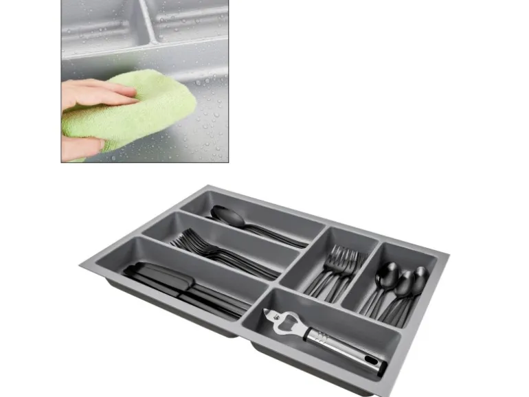 SOTECH ORGA-BOX-2 Besteckeinsatz Tiefe 462 mm Höhe 50,5 mm Für Nobilia Küchen Canvas Struktur Silbergrau Breite 309 mm