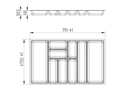 SOTECH ORGA-BOX-3 Besteckeinsätze Tiefe 473 mm Höhe 50,5 mm Anthrazit Schubladeneinsätze Breite 791 mm
