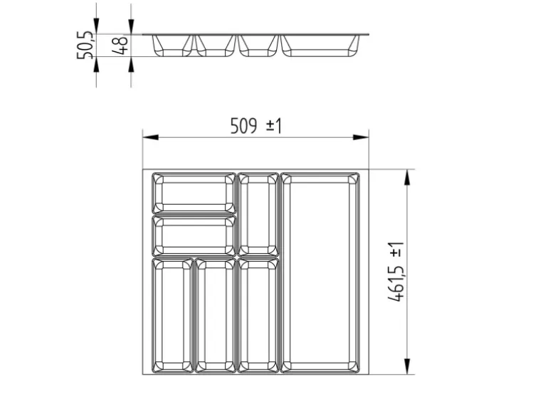 SOTECH ORGA-BOX-2 Besteckeinsatz Tiefe 462 mm Höhe 50,5 mm Für Nobilia Küchen Canvas Struktur Anthrazit Breite 509 mm