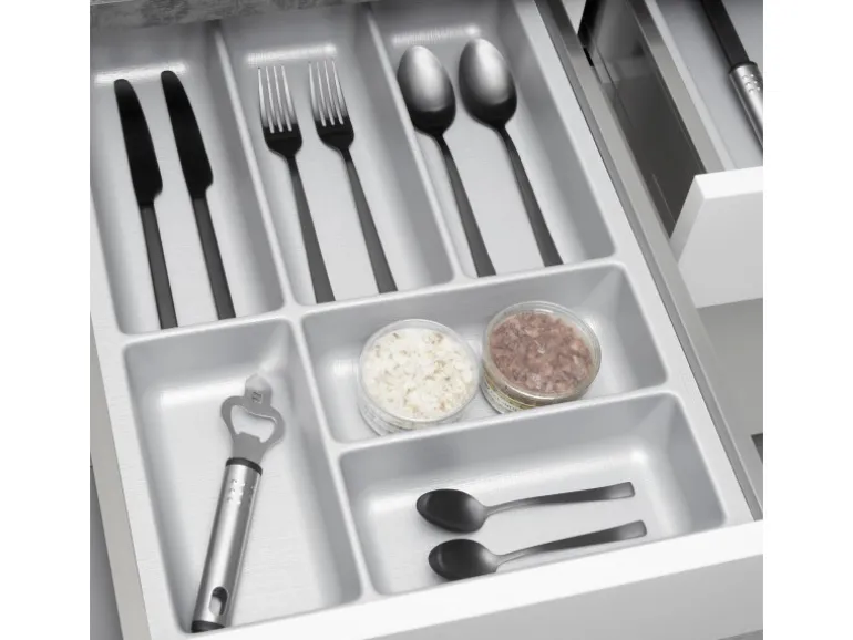 SOTECH ORGA-BOX-2 Besteckeinsatz Tiefe 462 mm Höhe 50,5 mm Für Nobilia Küchen Canvas Struktur Silbergrau Breite 359 mm