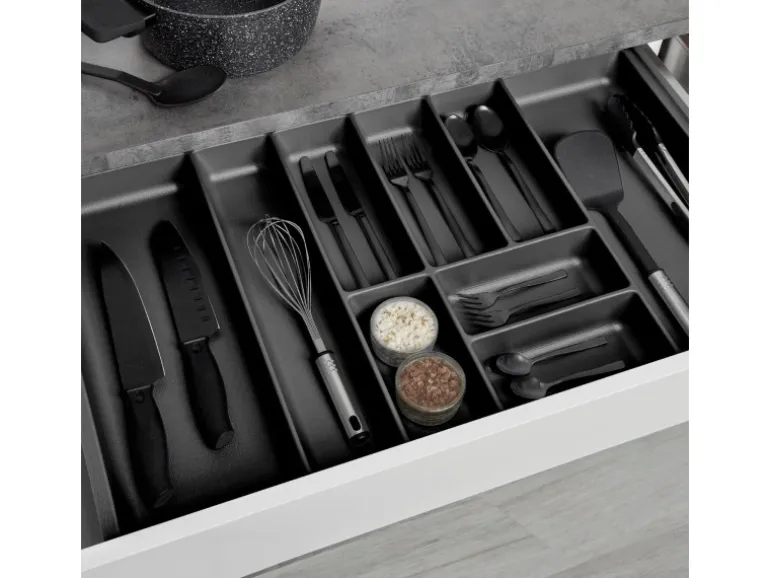 SOTECH ORGA-BOX-2 Besteckeinsatz Tiefe 462 mm Höhe 50,5 mm Für Nobilia Küchen Canvas Struktur Anthrazit Breite 809 mm