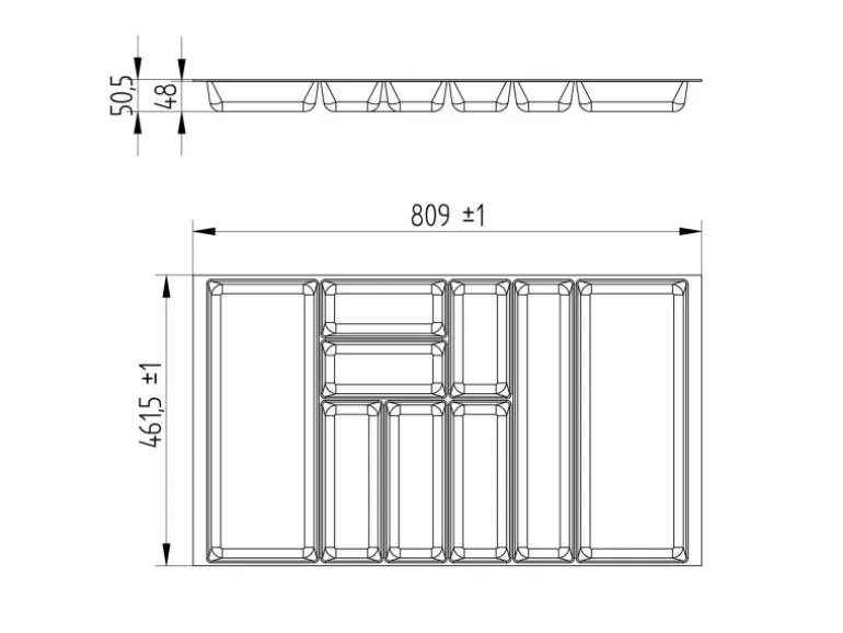SOTECH ORGA-BOX-2 Besteckeinsatz Tiefe 462 mm Höhe 50,5 mm Für Nobilia Küchen Canvas Struktur Anthrazit Breite 809 mm
