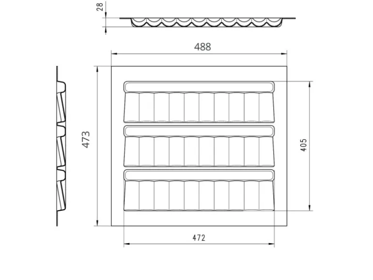 SOTECH ORGA-BOX Gewürzgläsereinsatz 488 x 473 x 28 mm Silbergrau Gewürzdoseneinsatz Für 60er Korpusbreite