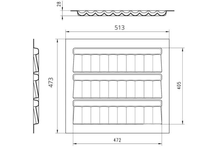 SOTECH ORGA-BOX Gewürzgläsereinsatz 513 x 473 x 28 mm Silbergrau Gewürzdoseneinsatz Für 60er Korpusbreite