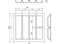 SOTECH ORGA-BOX I Mehrzweckeinsatz Besteckeinsatz 519 x 50 x 473 mm Silbergrau Für Blum 60er Korpusbreite
