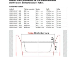 SOTECH ORGA-BOX IV UNIVERSAL Besteckeinsatz 800 mm Höhe 53 mm Schubkasteneinsatz Besteckeinteilung