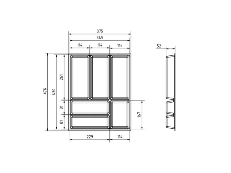 SOTECH Orga-Box Junker Slim Besteckeinsatz Höhe 52 mm Für Korpusbreite 450 mm Lavagrau Für JUNKER SLIM Schubladensystem