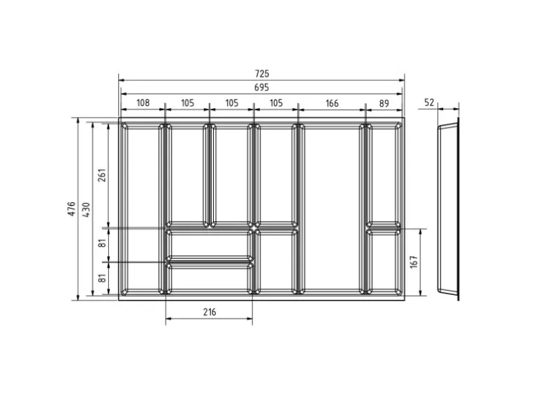SOTECH Orga-Box Junker Slim Besteckeinsatz Höhe 52 mm Für Korpusbreite 800 mm Lavagrau Für JUNKER SLIM Schubladensystem