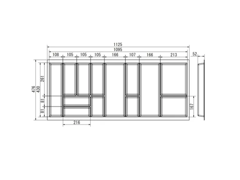 SOTECH Orga-Box Junker Slim Besteckeinsatz Höhe 52 mm Für Korpusbreite 1200 mm Lavagrau Für JUNKER SLIM Schubladensystem