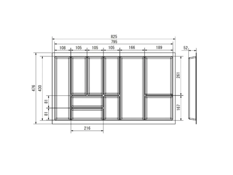 SOTECH Orga-Box Junker Slim Besteckeinsatz Höhe 52 mm Für Korpusbreite 900 mm Lavagrau Für JUNKER SLIM Schubladensystem