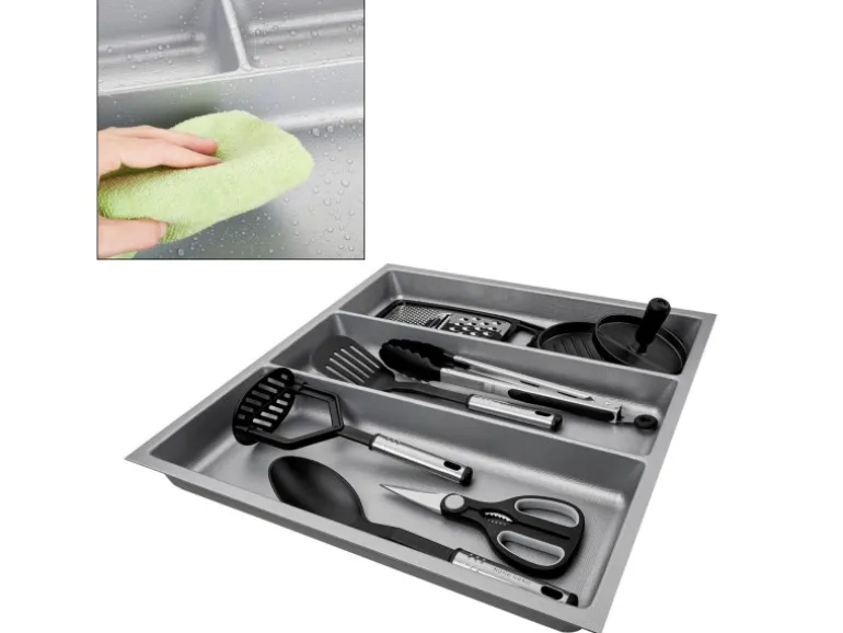 SOTECH ORGA-BOX-2 Multifunktionseinsatz Tiefe 462mm Höhe 50,5mm Für Nobilia Küchen Canvas Struktur Silbergrau 509mm