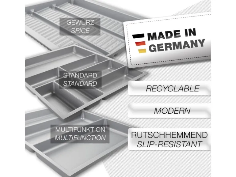 SOTECH ORGA-BOX-2 Multifunktionseinsatz Tiefe 462mm Höhe 50,5mm Für Nobilia Küchen Canvas Struktur Silbergrau 509mm