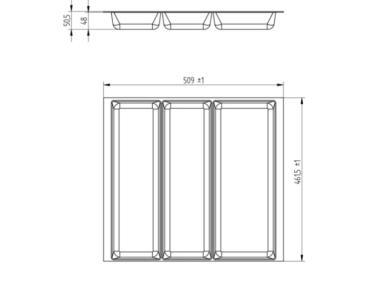 SOTECH ORGA-BOX-2 Multifunktionseinsatz Tiefe 462mm Höhe 50,5mm Für Nobilia Küchen Canvas Struktur Silbergrau 509mm