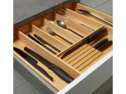 SOTECH ORGA-BOX UNIVERSAL Besteckkasten Bambus Verstellbar Für Schrankbreite 500 - 600 mm bis 7 Fächer inkl. Messerblock
