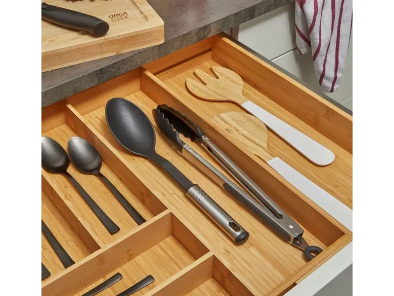 SOTECH ORGA-BOX UNIVERSAL Besteckkasten Aus Bambus Verstellbar Für Schrankbreite 700 - 900 mm Höhe 65 mm bis 9 Fächer