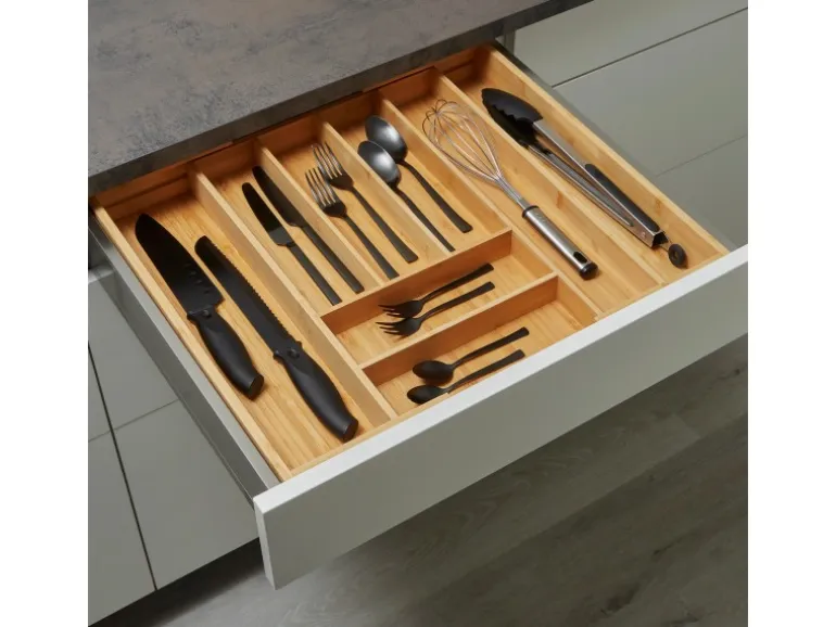 SOTECH ORGA-BOX UNIVERSAL Besteckkasten Aus Bambus Verstellbar Für Schrankbreite 500 - 600 mm Höhe 65 mm bis 8 Fächer