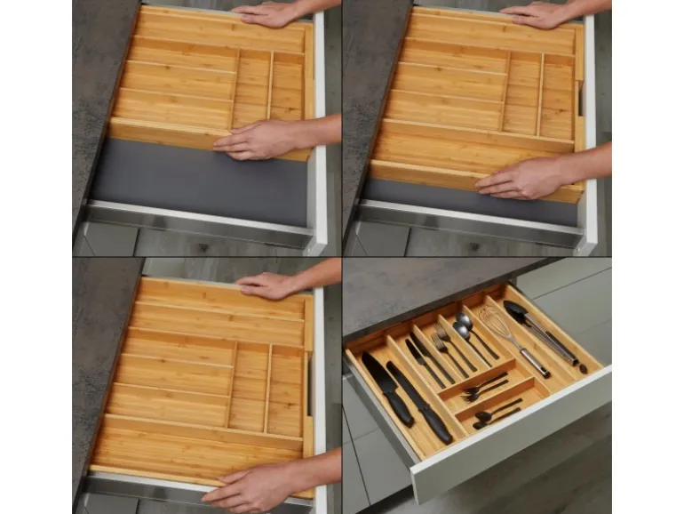 SOTECH ORGA-BOX UNIVERSAL Besteckkasten Aus Bambus Verstellbar Für Schrankbreite 500 - 600 mm Höhe 65 mm bis 8 Fächer