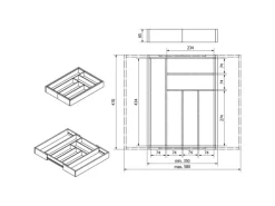 SOTECH ORGA-BOX UNIVERSAL Besteckkasten Aus Bambus Verstellbar Für Schrankbreite 500 - 600 mm Höhe 65 mm bis 8 Fächer
