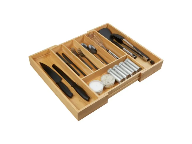 SOTECH ORGA-BOX UNIVERSAL Besteckkasten Aus Bambus Verstellbar Für Schrankbreite 500 - 600 mm Höhe 65 mm bis 7 Fächer
