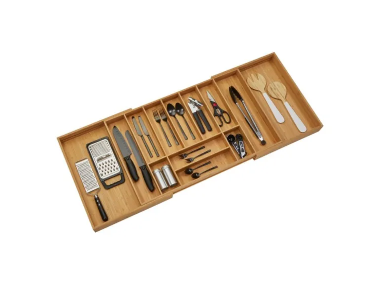 SOTECH ORGA-BOX UNIVERSAL Besteckkasten Aus Bambus Verstellbar Für Schrankbreite 900 - 1200 mm Höhe 65 mm bis 13 Fächer