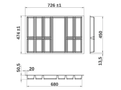 SOTECH Orga-Box VII Besteckeinsatz Basaltgrau 800 mm Höhe 50,5 mm mit Softtouch Oberfläche