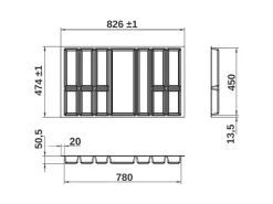 SOTECH Orga-Box VII Besteckeinsatz Basaltgrau 900 mm Höhe 50,5 mm mit Softtouch Oberfläche