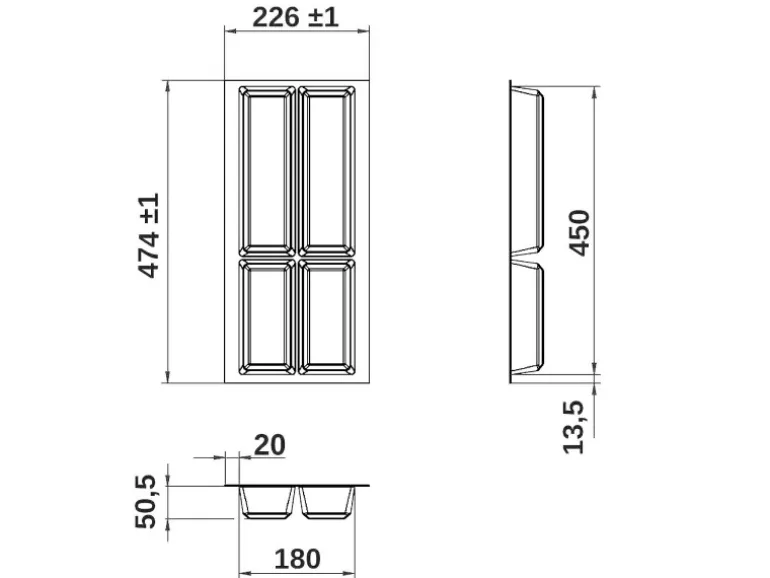 SOTECH Orga-Box VII Besteckeinsatz Basaltgrau 300 mm Höhe 50,5 mm mit Softtouch Oberfläche