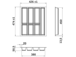 SOTECH Orga-Box VII Besteckeinsatz Schwarz 500 mm Höhe 50,5 mm mit Softtouch Oberfläche